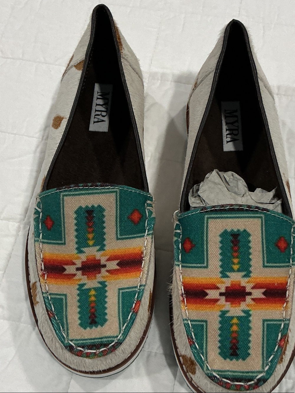 Myra Bag Teal and Brown Patterned Slip-On Loafers
